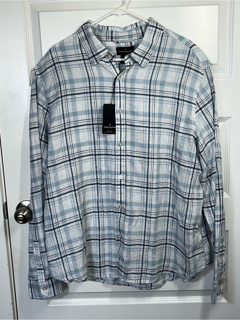Daniel Hechter Paris XXL Linen Blend Plaid Oversized Shirt NWT